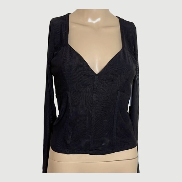 Open Edit Semisheer Mesh Corset Long Sleeve Top In Black Size Small - Picture 1 of 8
